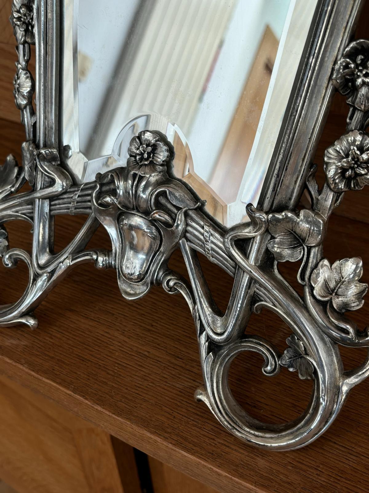 Art Nouveau Silver Bronze Table Mirror For Sale 3