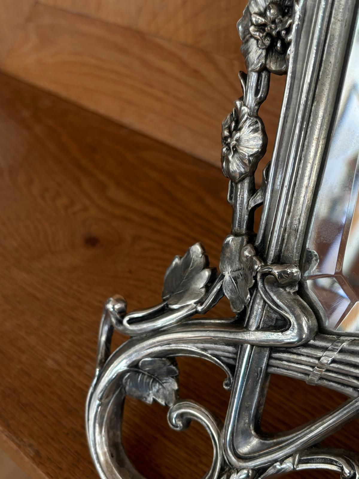 Art Nouveau Silver Bronze Table Mirror For Sale 4