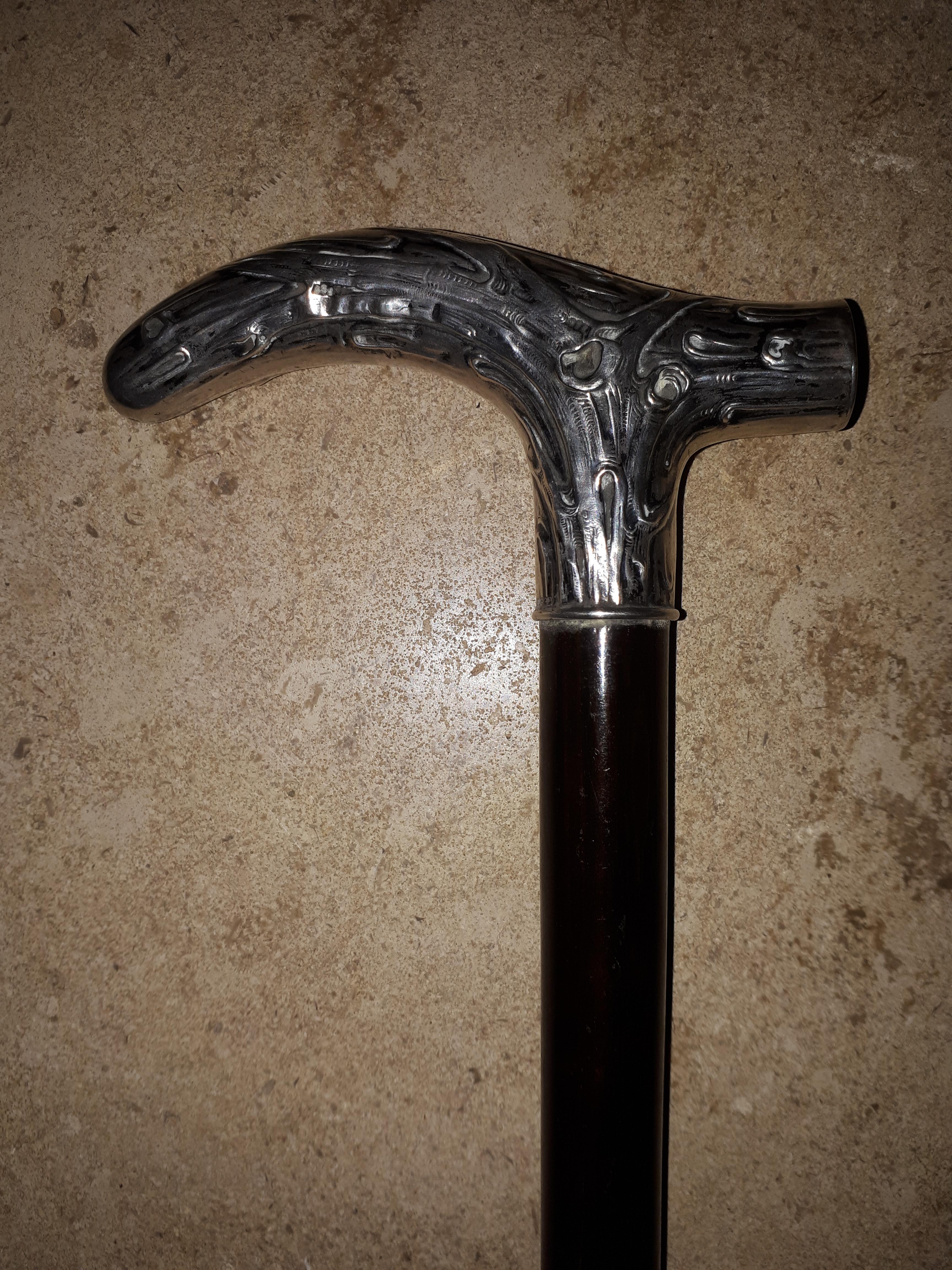 Early 20th Century Art Nouveau silver cane, Germany 1900 For Sale