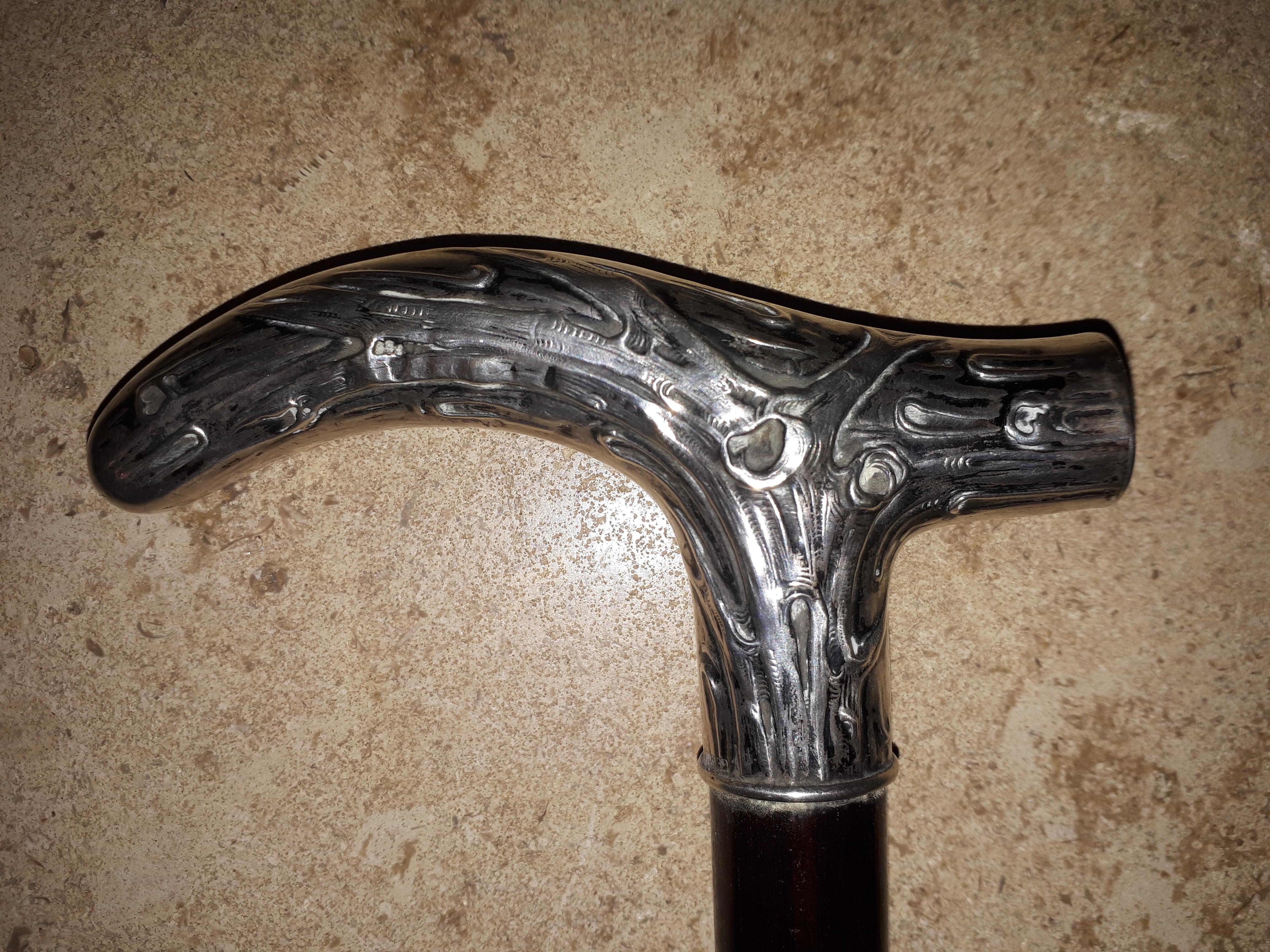 Silver Art Nouveau silver cane, Germany 1900 For Sale
