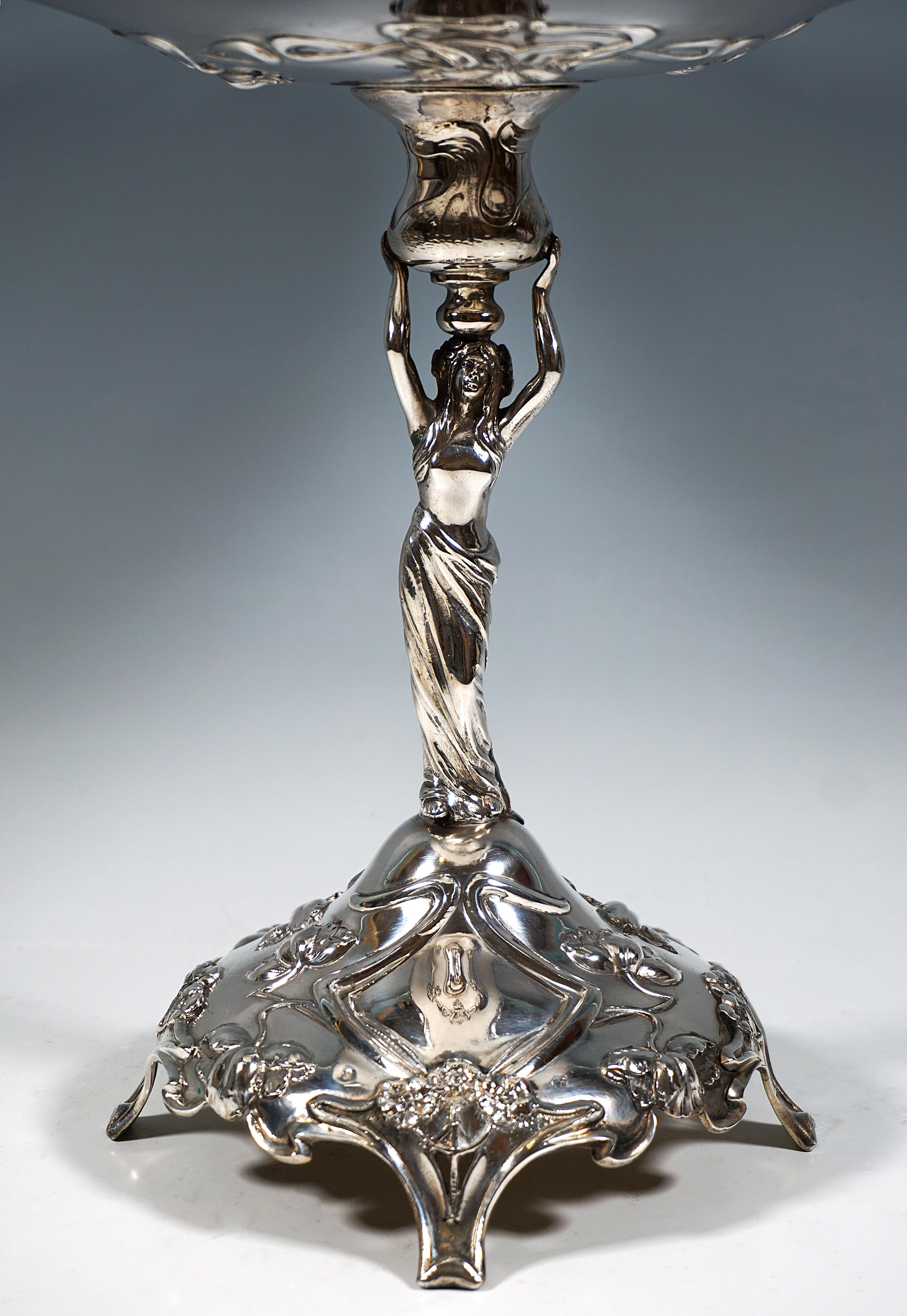 Austrian Art Nouveau Silver Centerpiece Bowl With Caryatid As A Carrier, Vienna, Ca 1900 For Sale