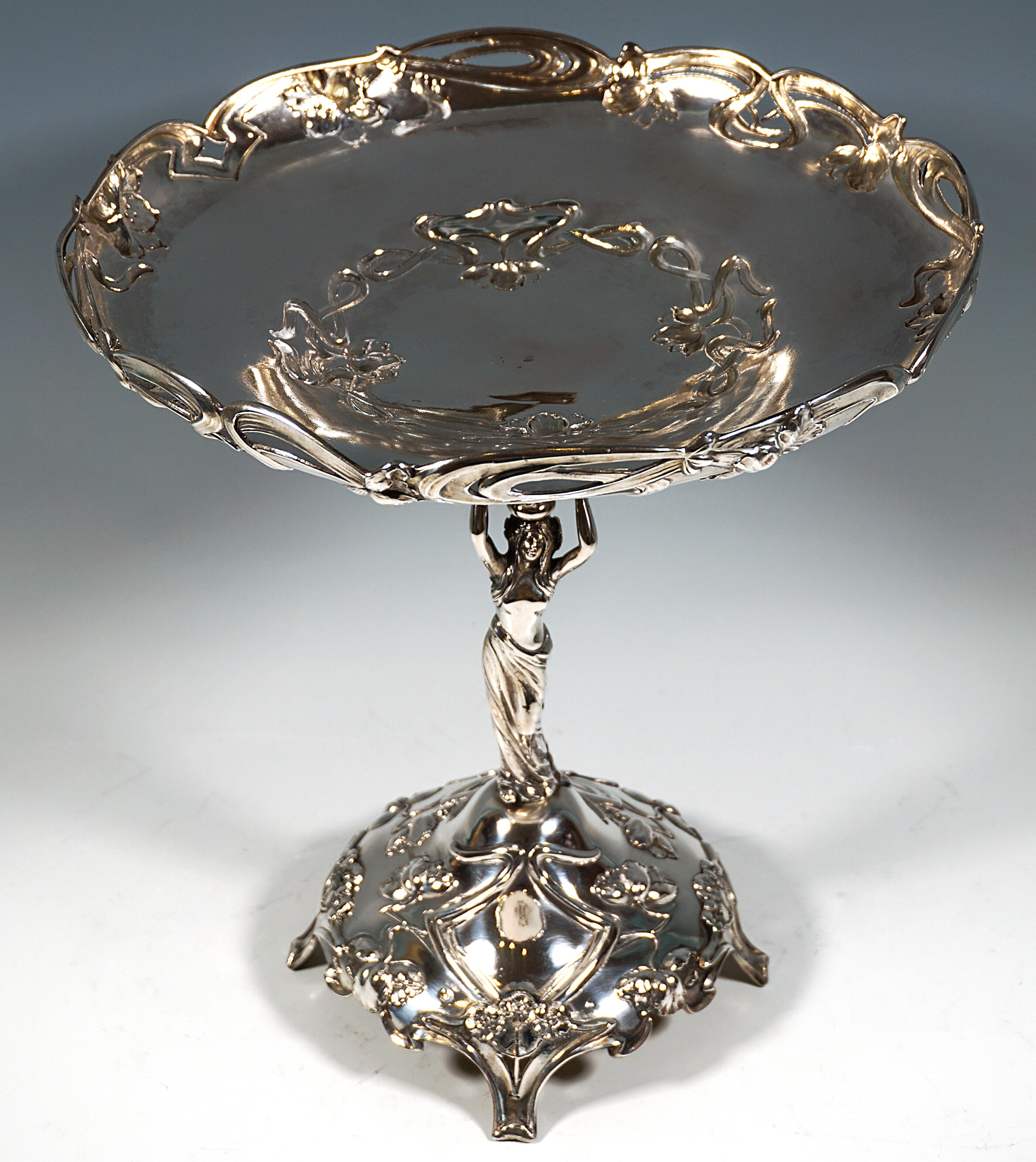 Hand-Crafted Art Nouveau Silver Centerpiece Bowl With Caryatid As A Carrier, Vienna, Ca 1900 For Sale