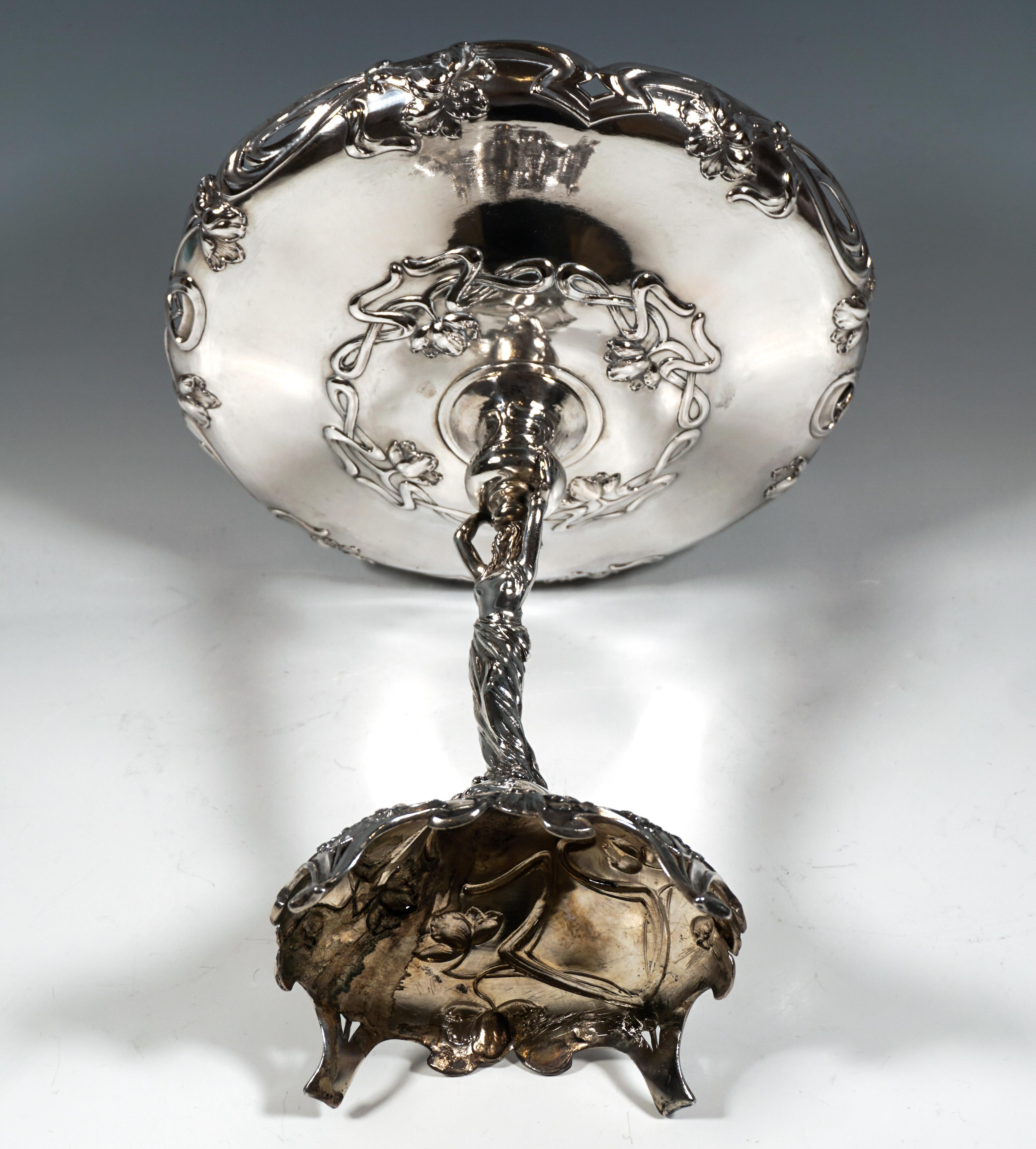 Early 20th Century Art Nouveau Silver Centerpiece Bowl With Caryatid As A Carrier, Vienna, Ca 1900 For Sale