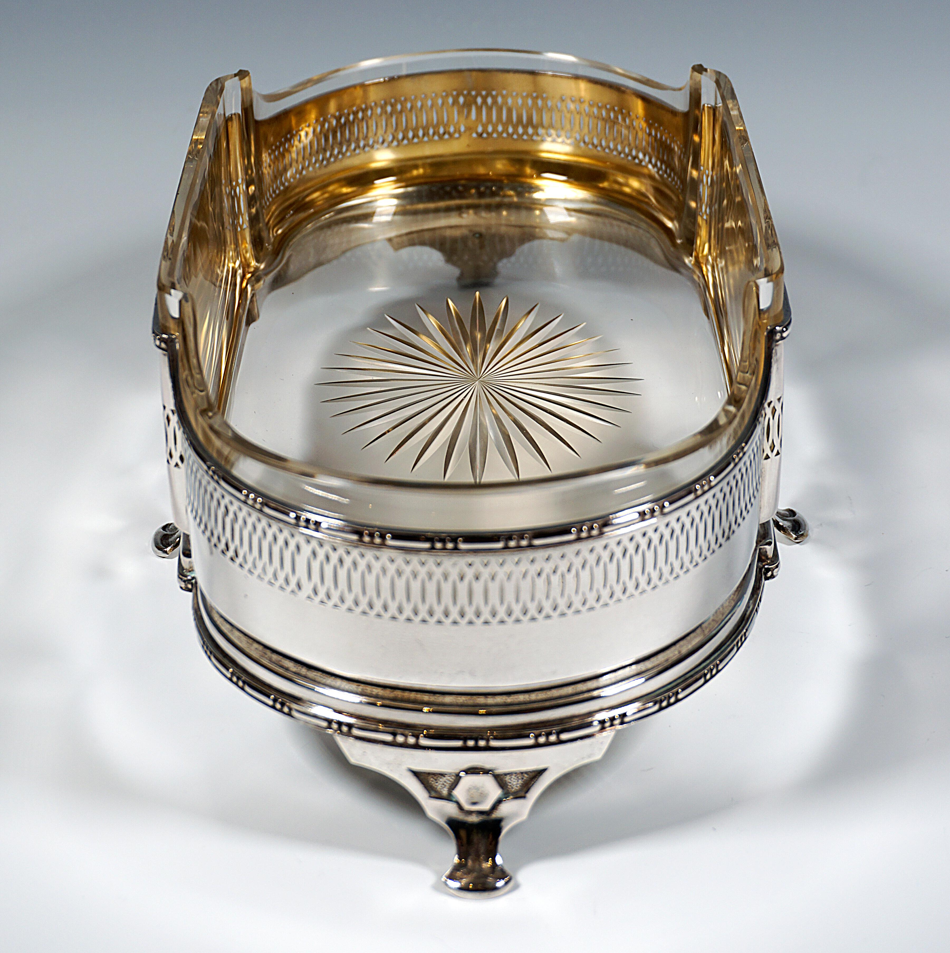 Hand-Crafted Art Nouveau Silver Centerpiece, Jardinière With Glass Insert, Vienna Circa 1900 For Sale