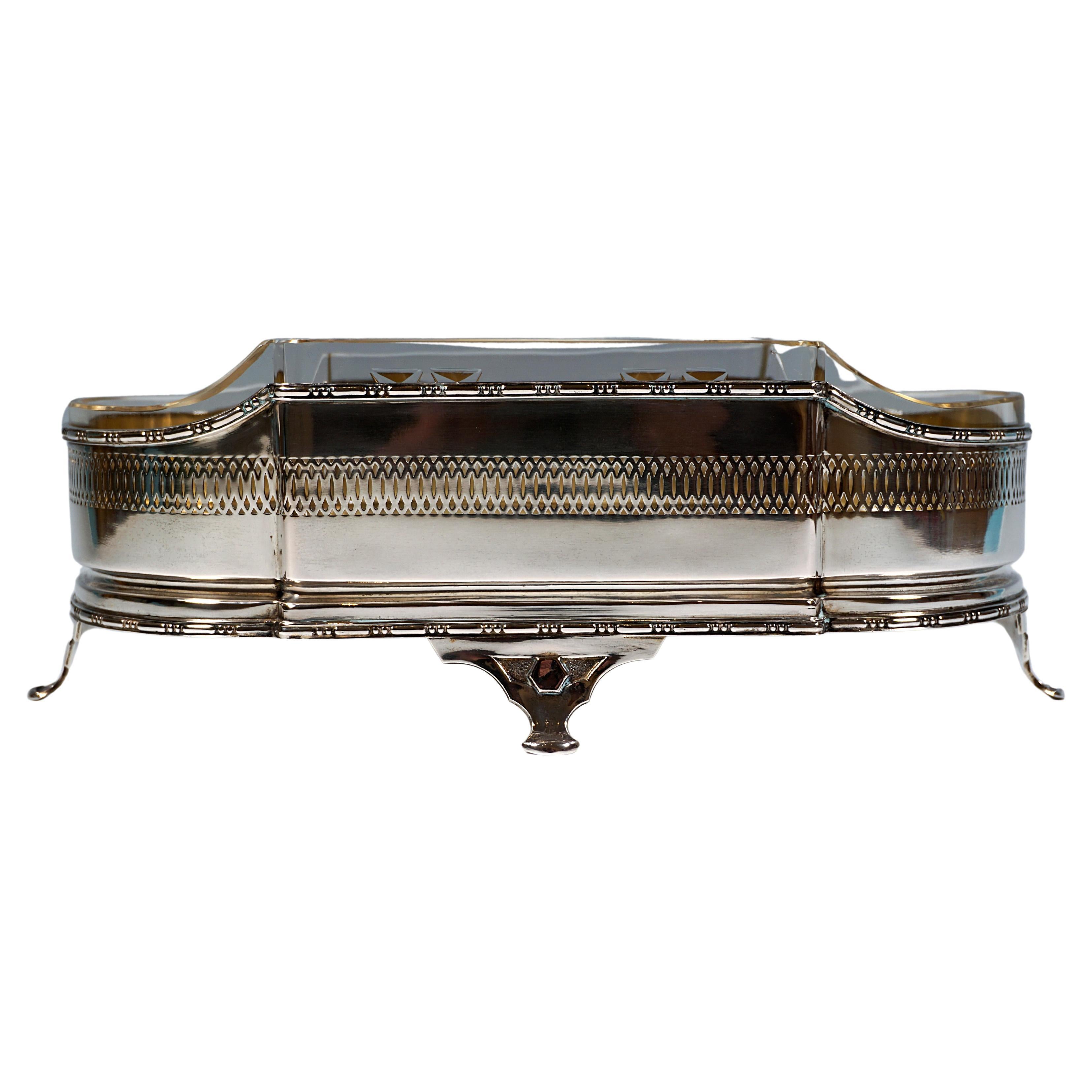 Art Nouveau Silver Centerpiece, Jardinière With Glass Insert, Vienna Circa 1900 For Sale