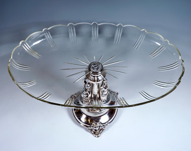 Austrian Art Nouveau Silver Centerpiece with Karyatides and Glass Bowl, Vienna, ca 1900 For Sale