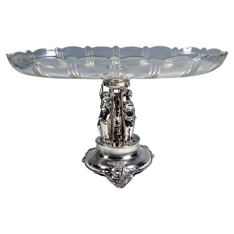 Art Nouveau Silver Centerpiece with Karyatides and Glass Bowl, Vienna, ca 1900 For Sale
