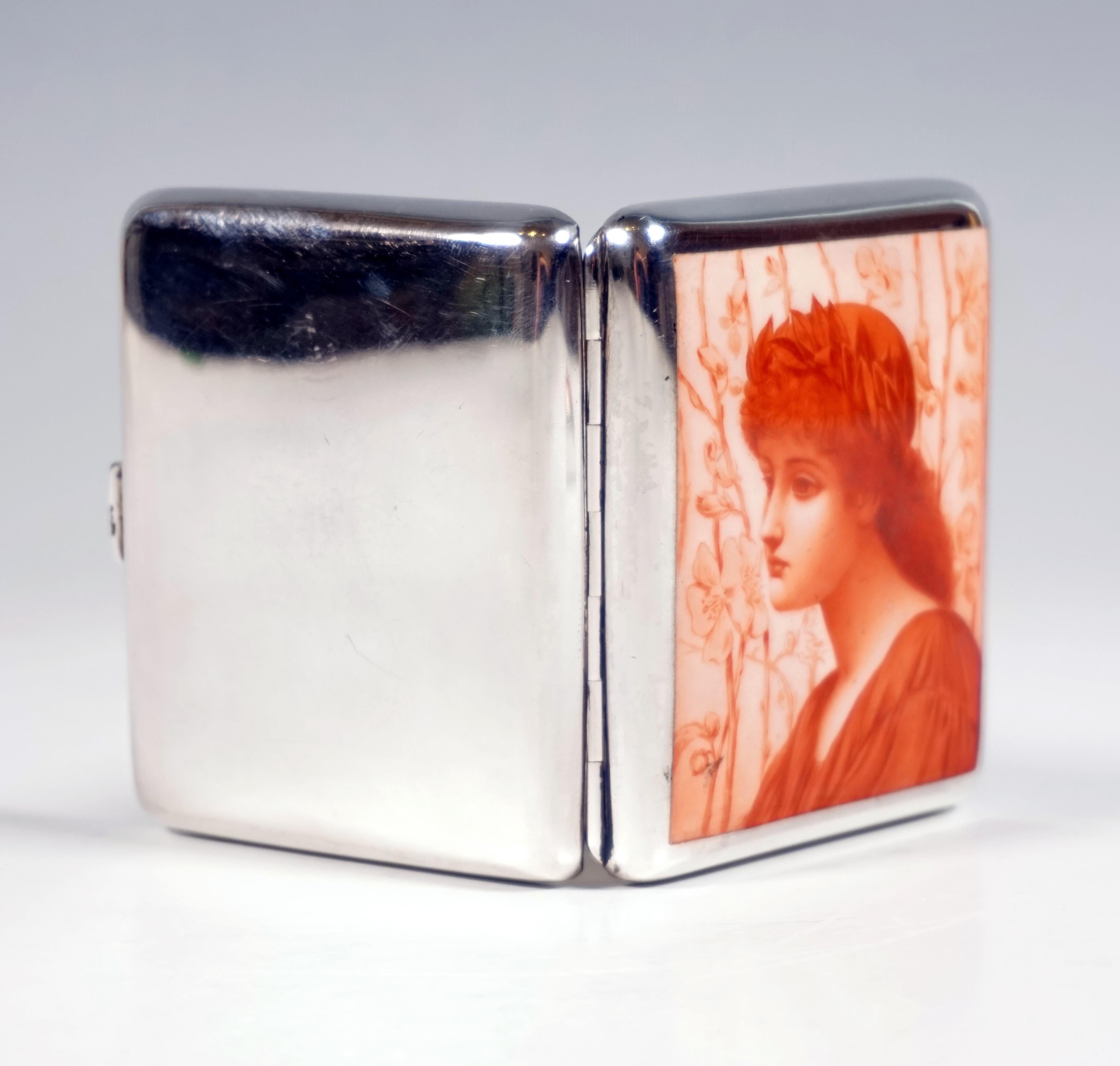 Austrian Art Nouveau Silver Cigarette Case, Camaieu Portrait of a Girl, Vienna, ca. 1900