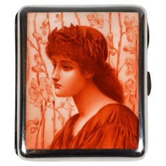 Antique Art Nouveau Silver Cigarette Case, Camaieu Portrait of a Girl, Vienna, ca. 1900