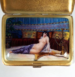 Art Nouveau Silver Cigarette Case, Odalisque In Her Boudoir, Germany, Ca. 1900