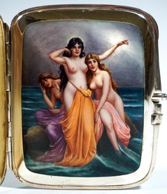 Art Nouveau Silver Cigarette Case, Three Beauties By The Sea, Germany, Ca. 1900