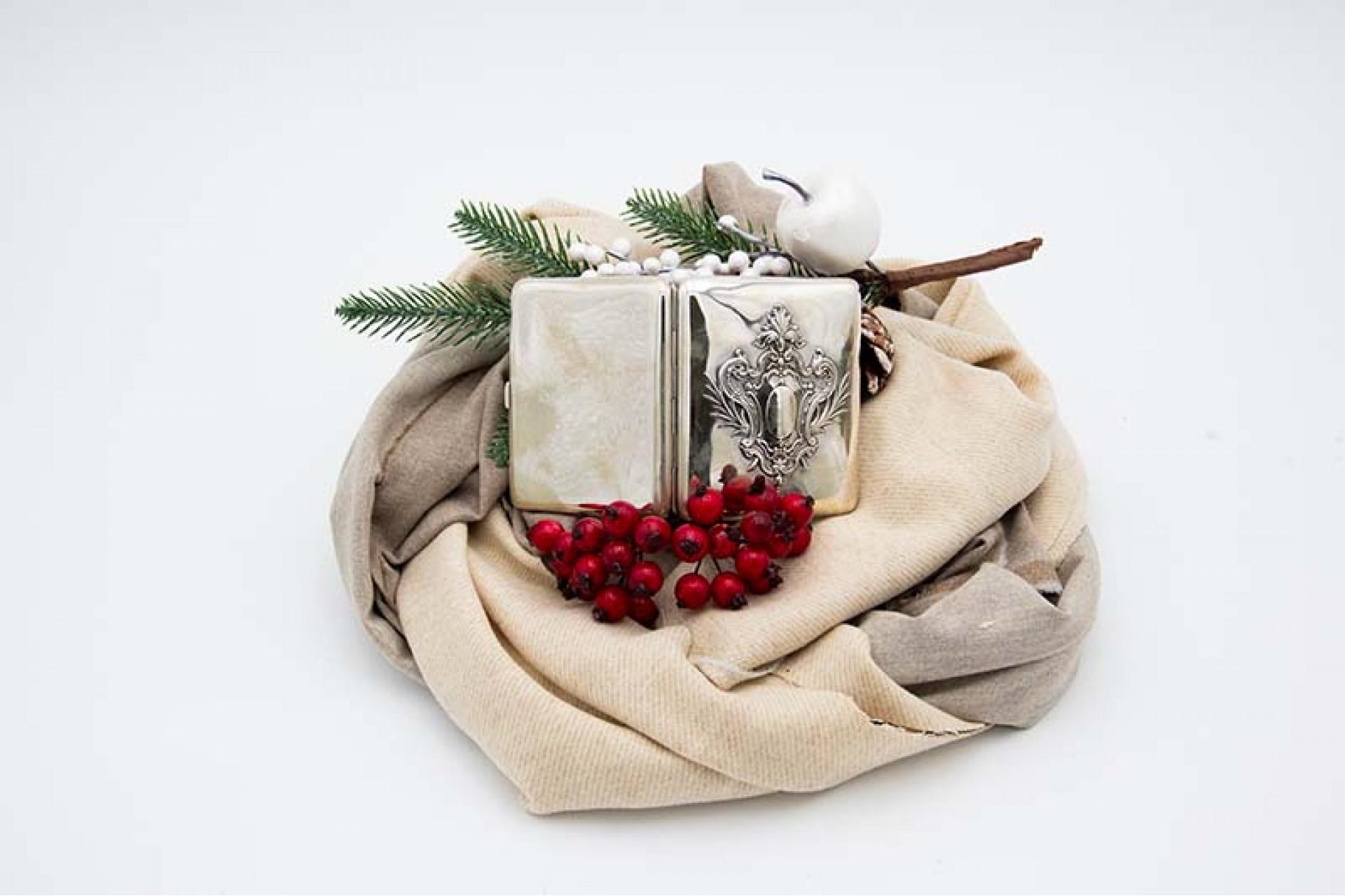 European Art Nouveau silver cigarette case with crown motif around monogram For Sale