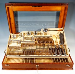 Art Nouveau Silver Cutlery Set For 12 People In Display Case, Austria-Hungary
