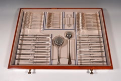 Art Nouveau Silver Cutlery Set For 12 People In Showcase, Austria-Hungary, 1920