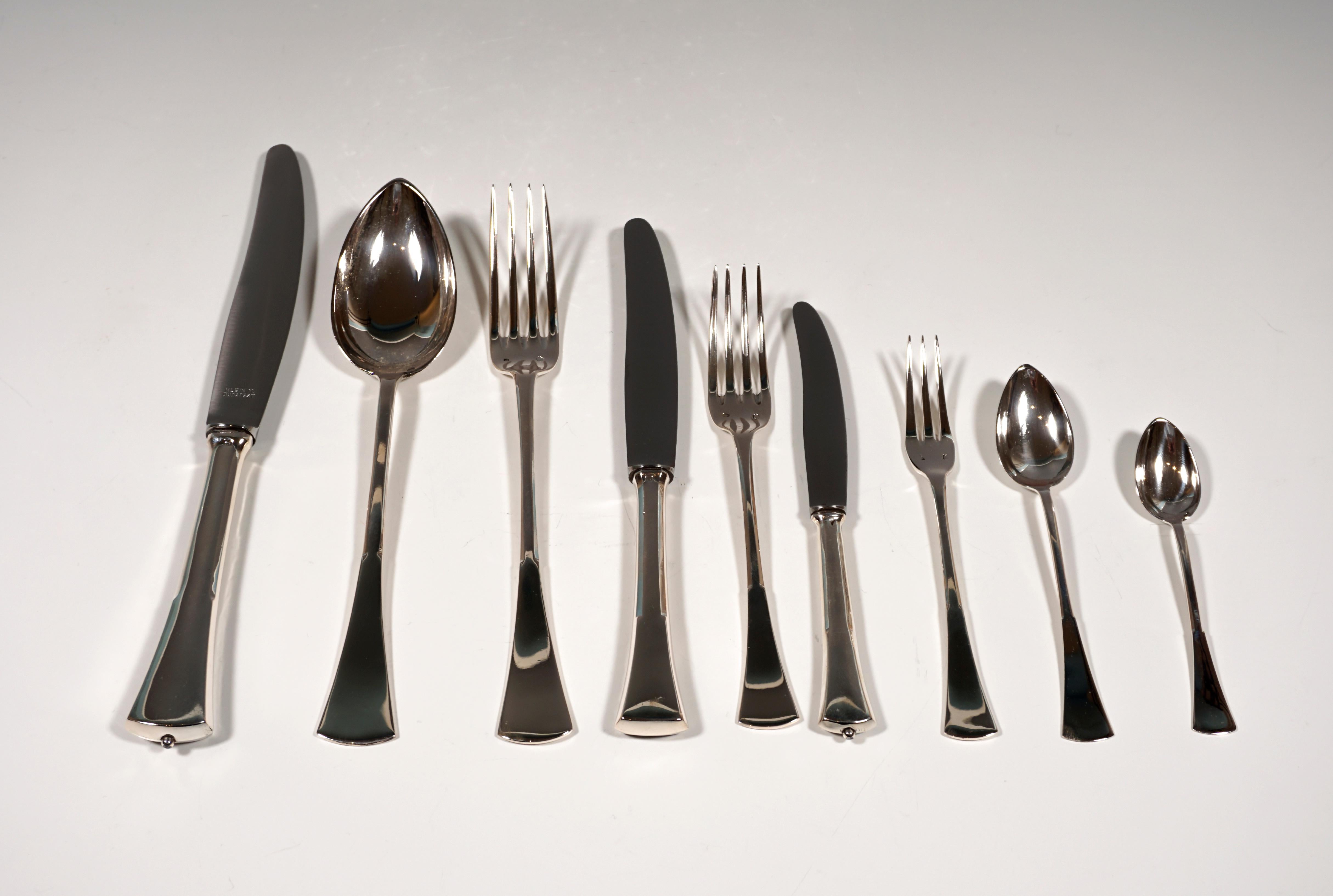 Art Nouveau Silver Cutlery Set For 12 People In Showcase, Austria-Hungary, 1920 2