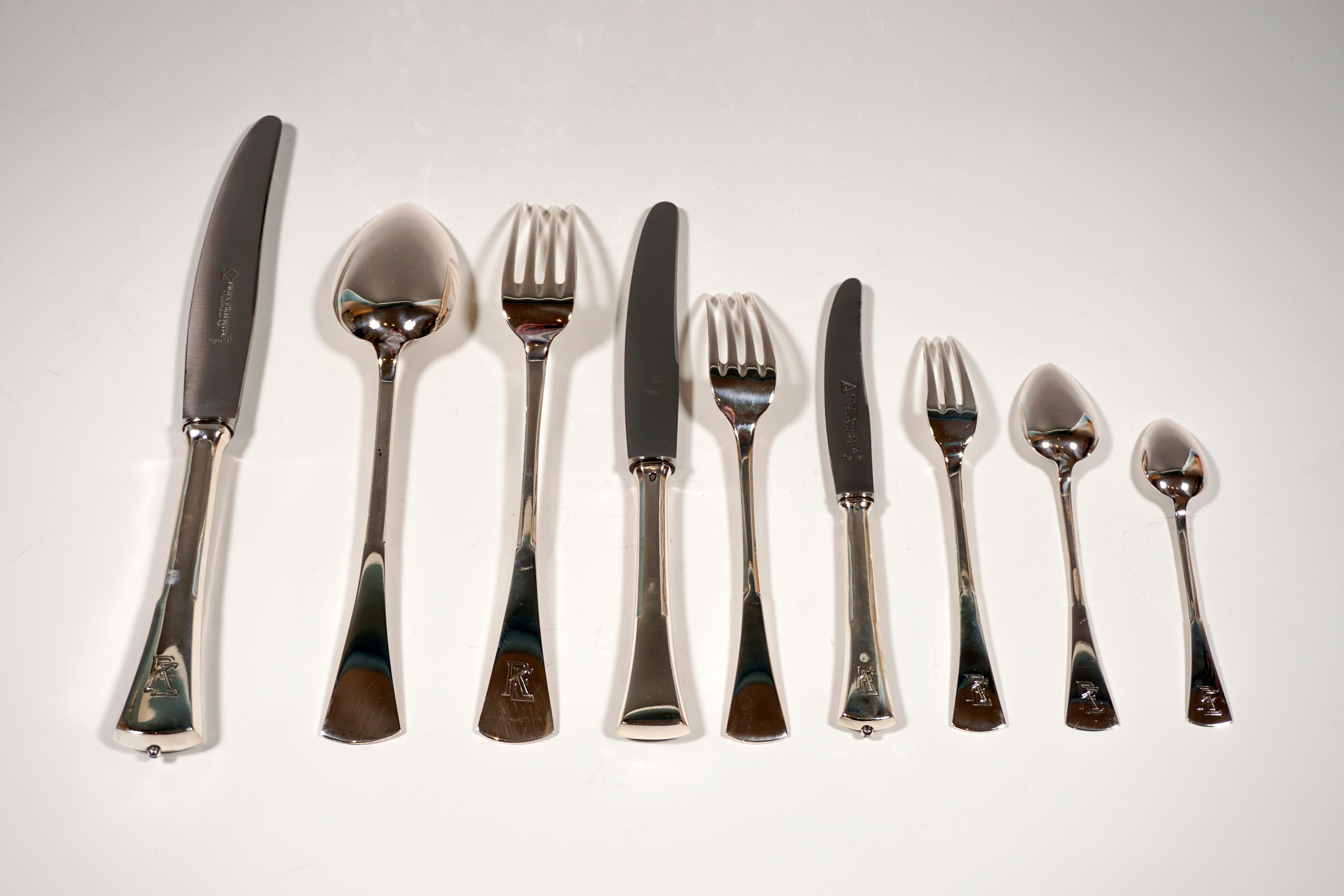 Art Nouveau Silver Cutlery Set For 12 People In Showcase, Austria-Hungary, 1920 3