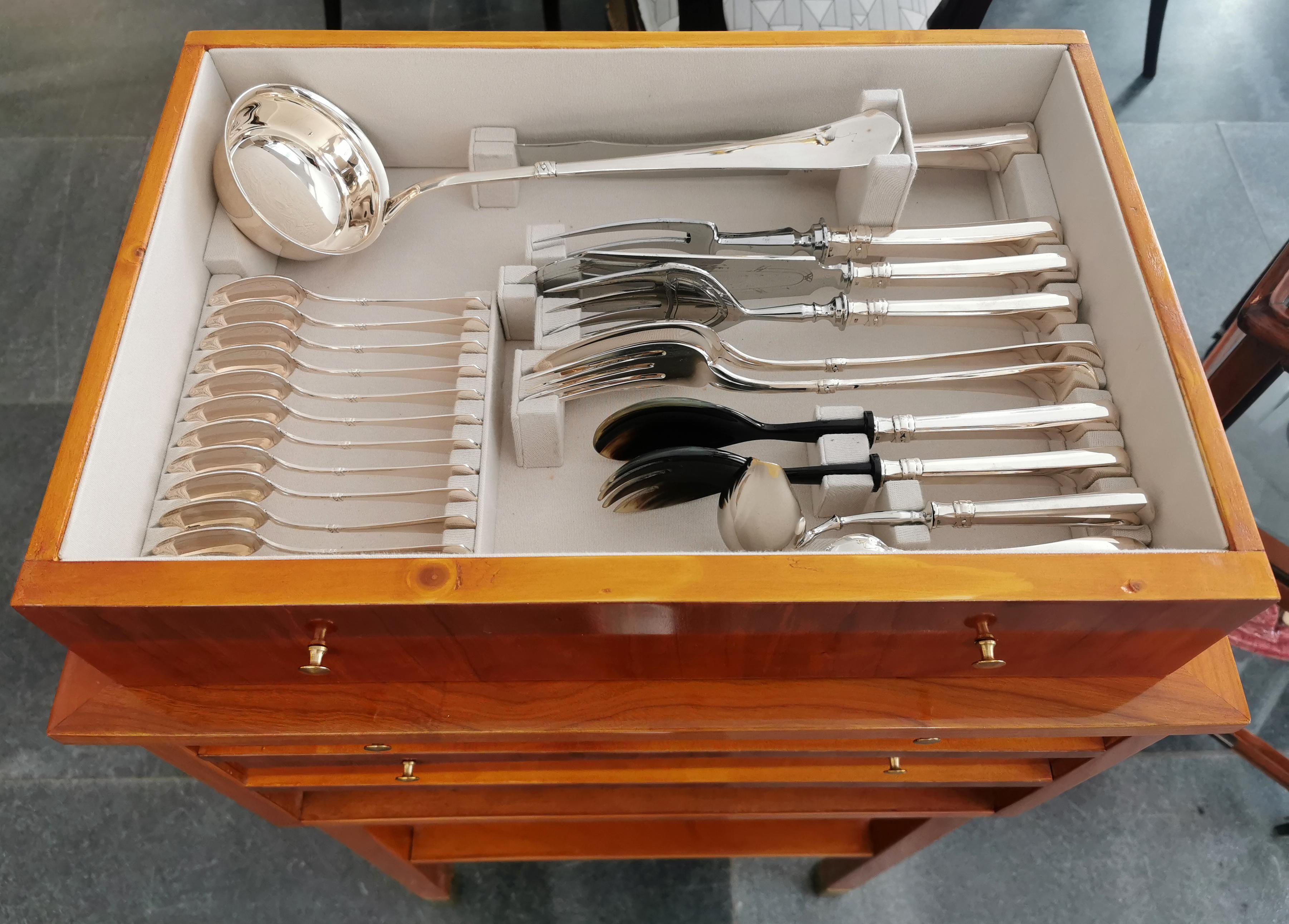 Art Nouveau Silver Cutlery Set for 12 People in Showcase VSF Duesseldorf Germany 1