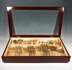 Set di posate d'argento Art Nouveau per 6 persone in vetrina, Austria-Ungheria