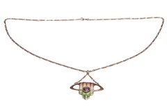 Art Nouveau Silver Enamel Pendant by Levinger & Bissinger circa 1905 Green Pink