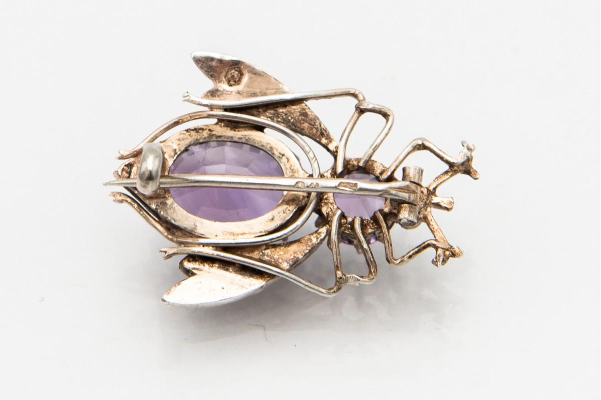 Art Nouveau silver fly brooch with amethysts and pearls, Austria-Hungary, 1870 4