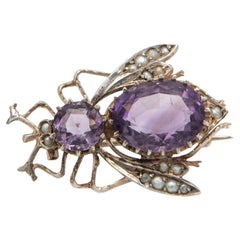 Art Nouveau silver fly brooch with amethysts and pearls, Austria-Hungary, 1870