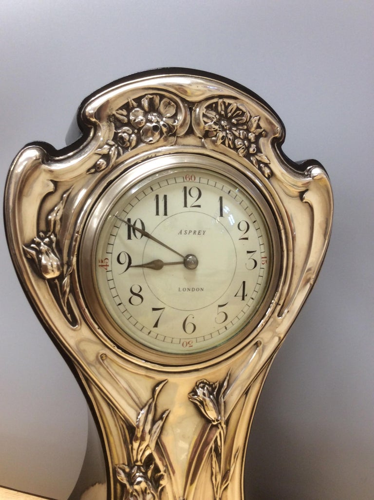 Art Nouveau Silver Fronted Balloon Mantel Clock For Sale at 1stDibs