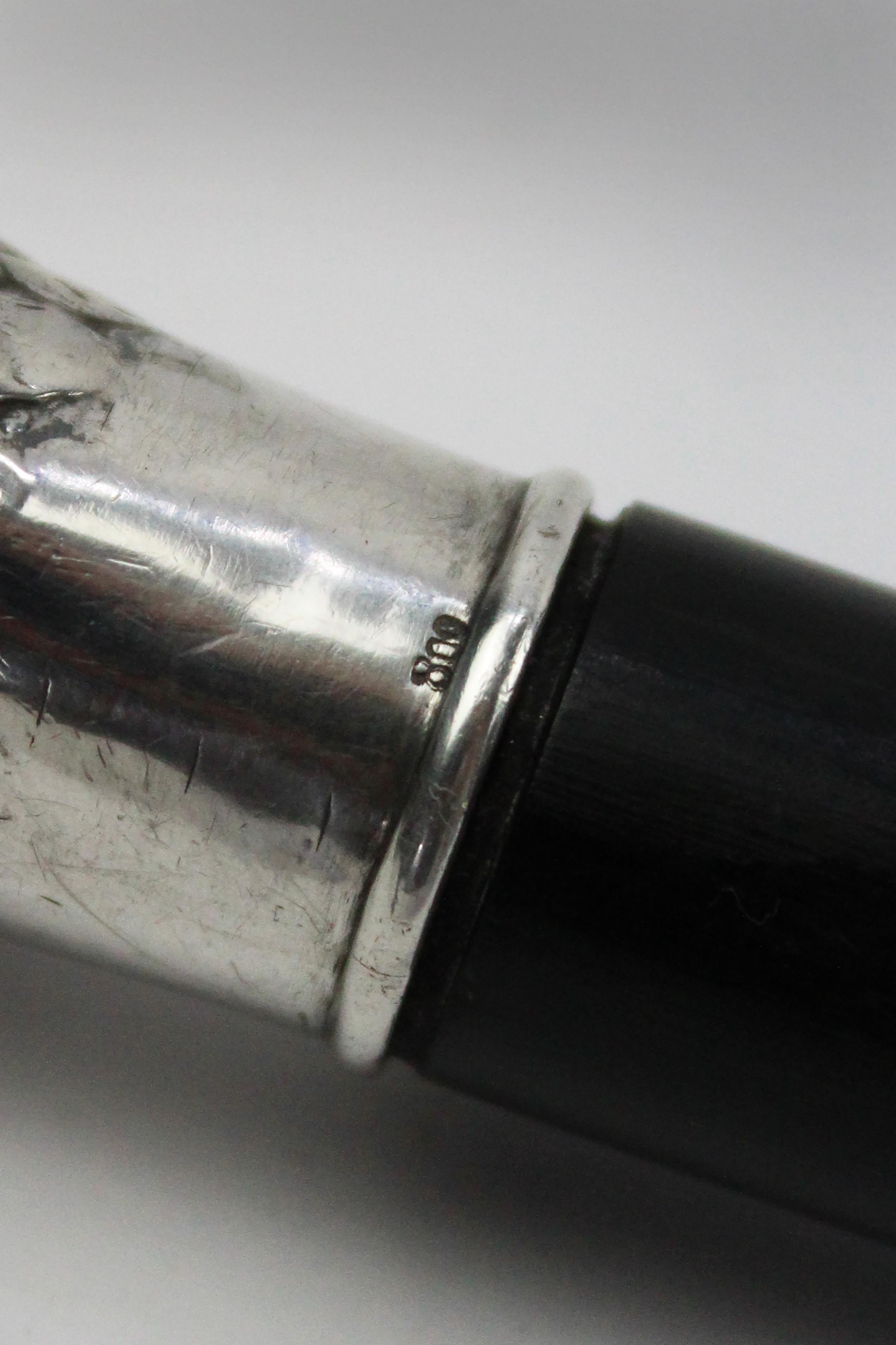 Art Nouveau Silver Ibis head Walking Stick Pearl eyes Ebony Hallmark 800 France For Sale 4