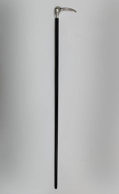 Art Nouveau Silver Ibis head Walking Stick Pearl eyes Ebony Hallmark 800 France