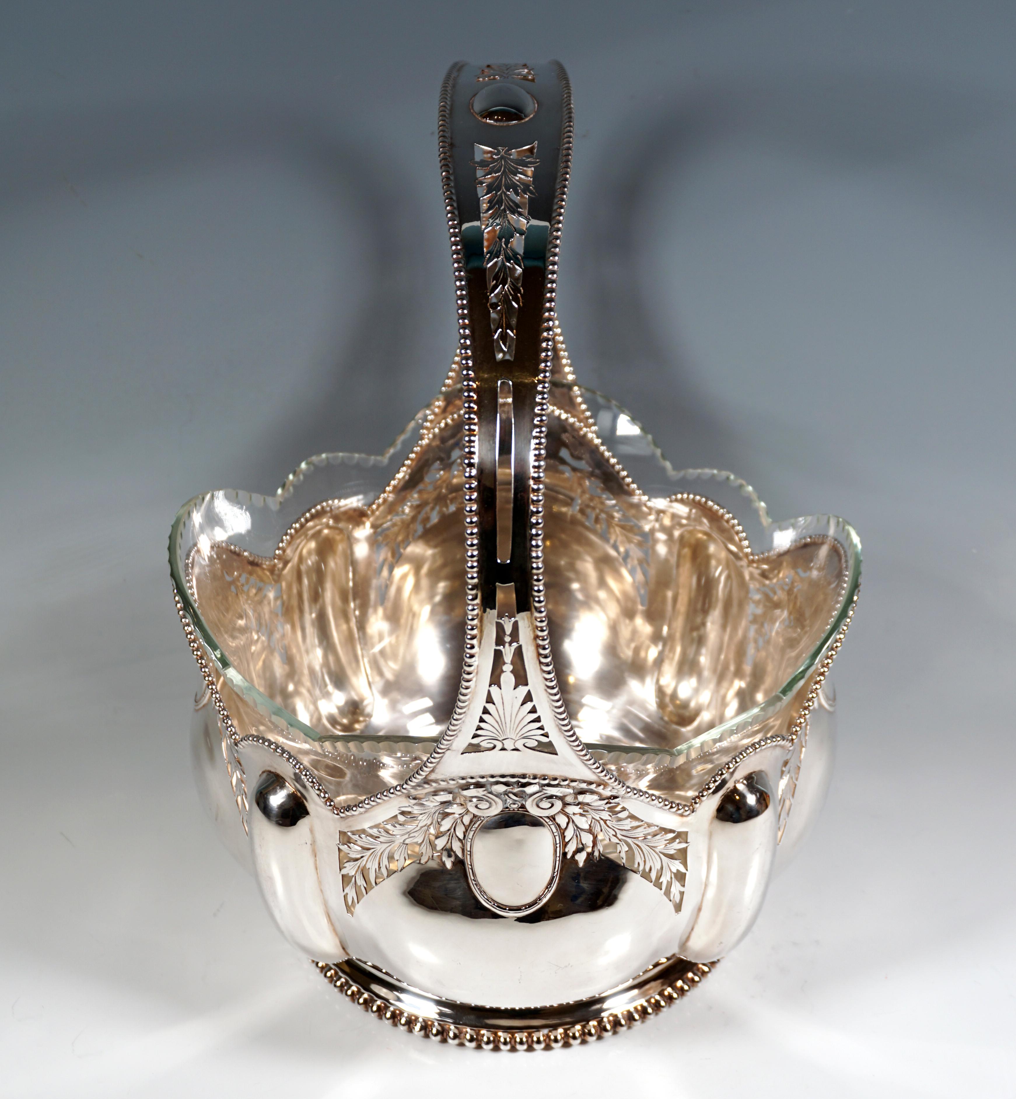 Hand-Crafted Art Nouveau Silver Jardinière, Basket with Handle, Germany, Around 1900 For Sale