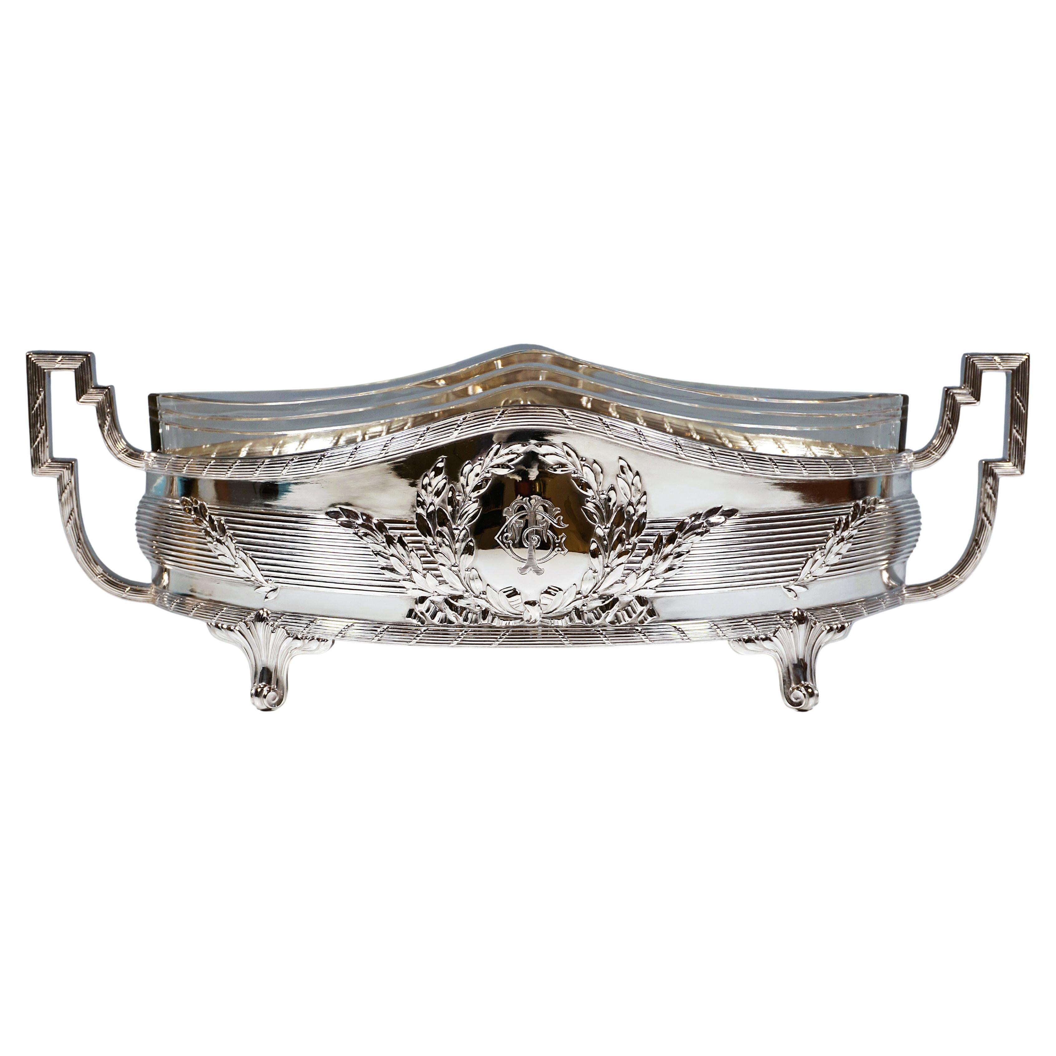 Jardinera de plata Art Nouveau en forma de navette, Hermann Schrader Alemania, ca 1907 en venta