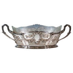 Jardinière d'argento in stile Art Nouveau con rivestimento in vetro tagliato, di Bruckmann & Sons, Germania