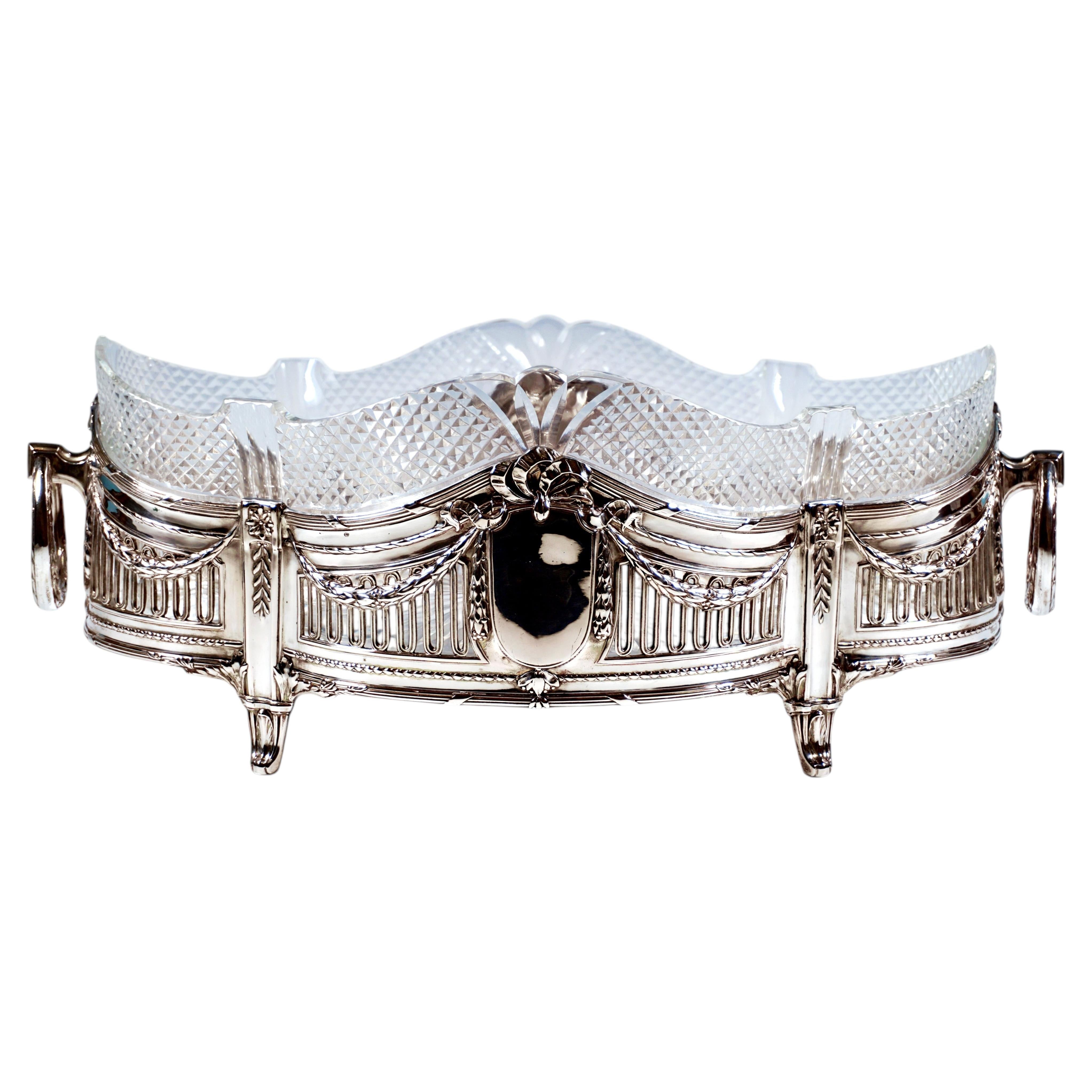 Art Nouveau Silver Jardiniere With Cut Glass Liner, Wilhelm Binder Germany, 1900