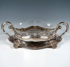 Jardinera Art Nouveau de plata con forro de cristal tallado, Wilhelm Binder, Alemania