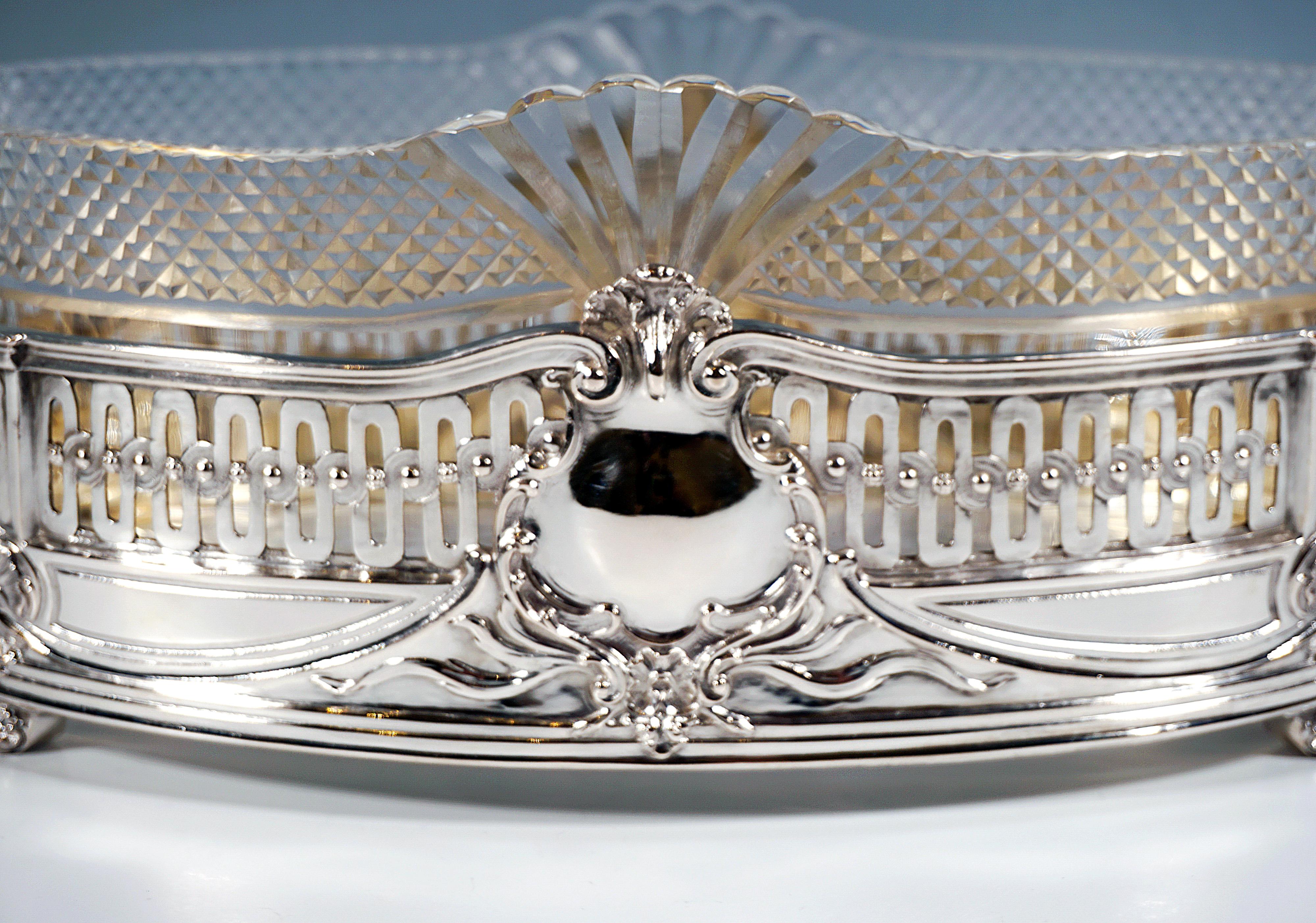German Art Nouveau Silver Jardinière With Cut Glass Liner, Wolfers Frères, Brussels For Sale