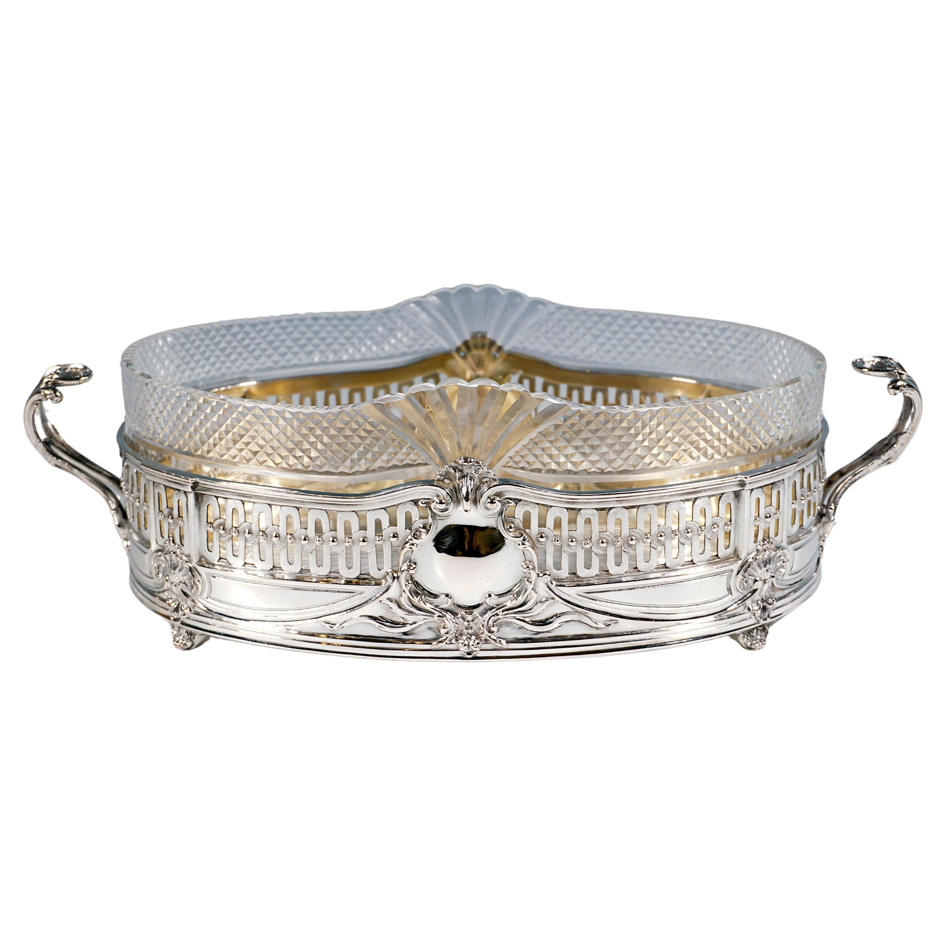 Art Nouveau Silver Jardinière With Cut Glass Liner, Wolfers Frères, Brussels For Sale