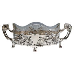 Jardinera Art Nouveau de plata con inserto de cristal original, Alemania, circa 1900