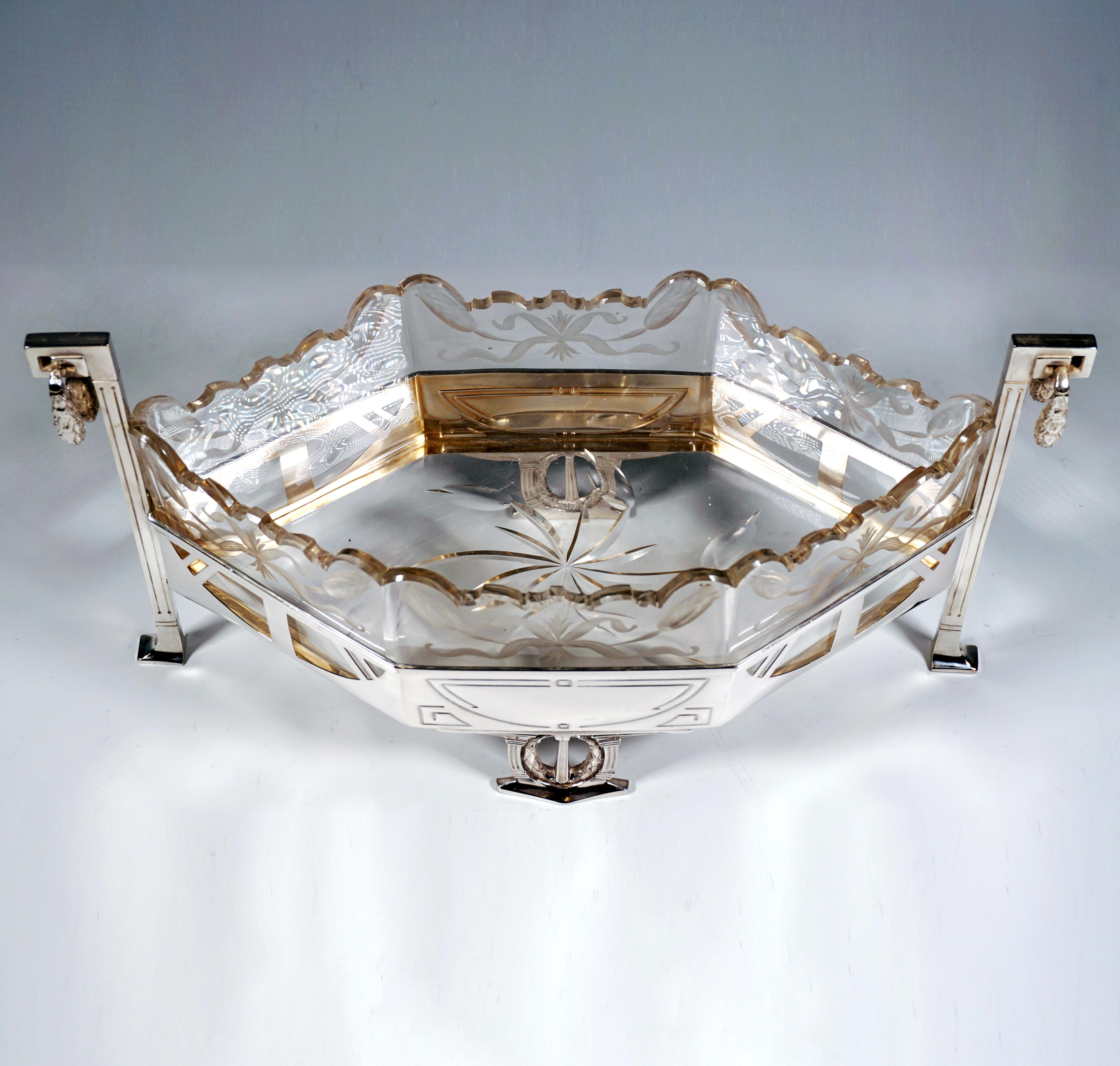 Jardinera Art Nouveau de plata con forro de cristal original, H. Meyen & Co, Alemania Alemán en venta