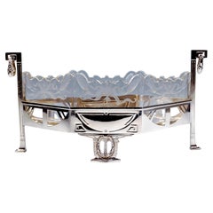 Jardinera Art Nouveau de plata con forro de cristal original, H. Meyen & Co, Alemania