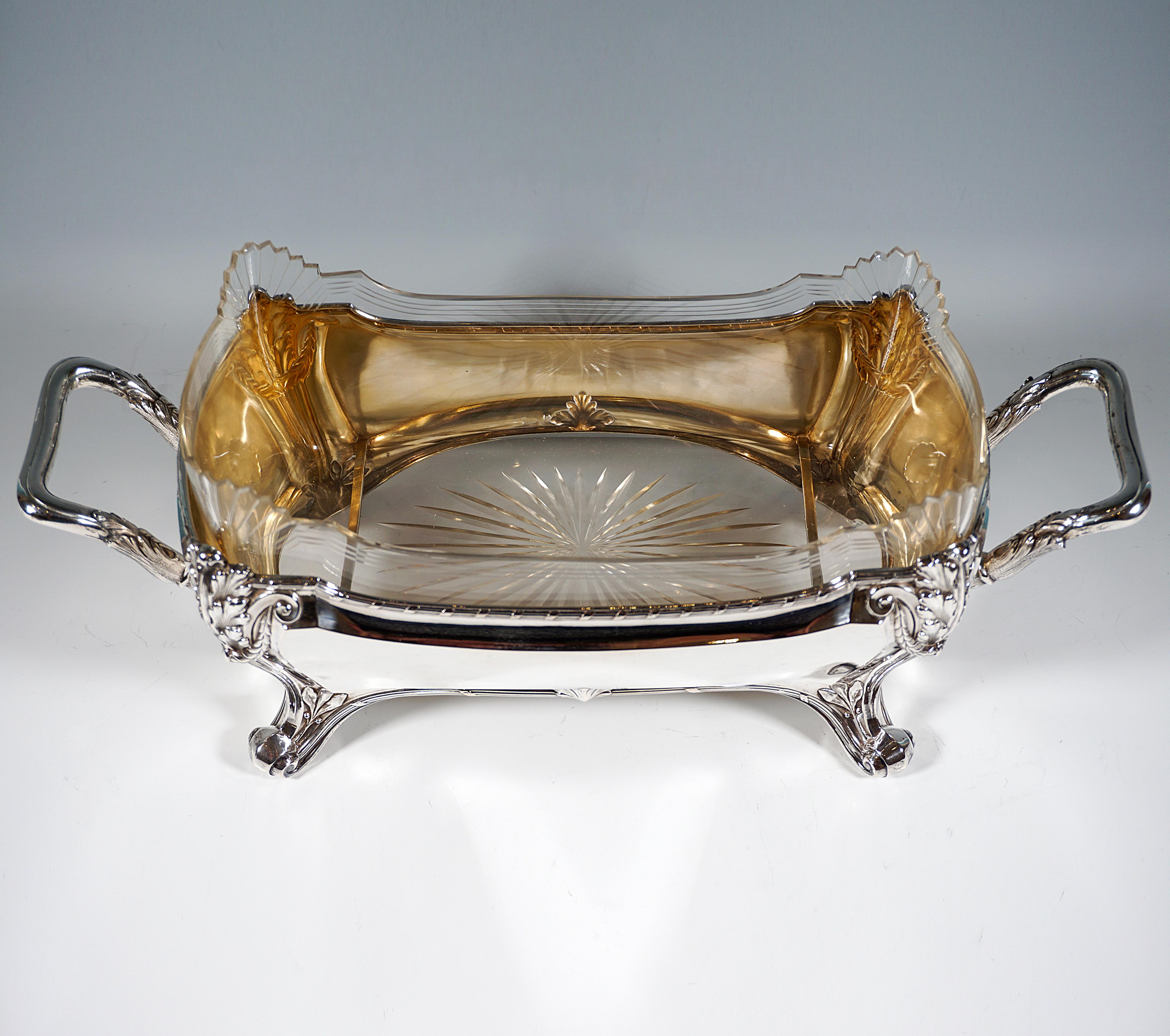 Faceted Art Nouveau Silver Jardinière With Original Glass Liner, Otto Wolter, Germany For Sale