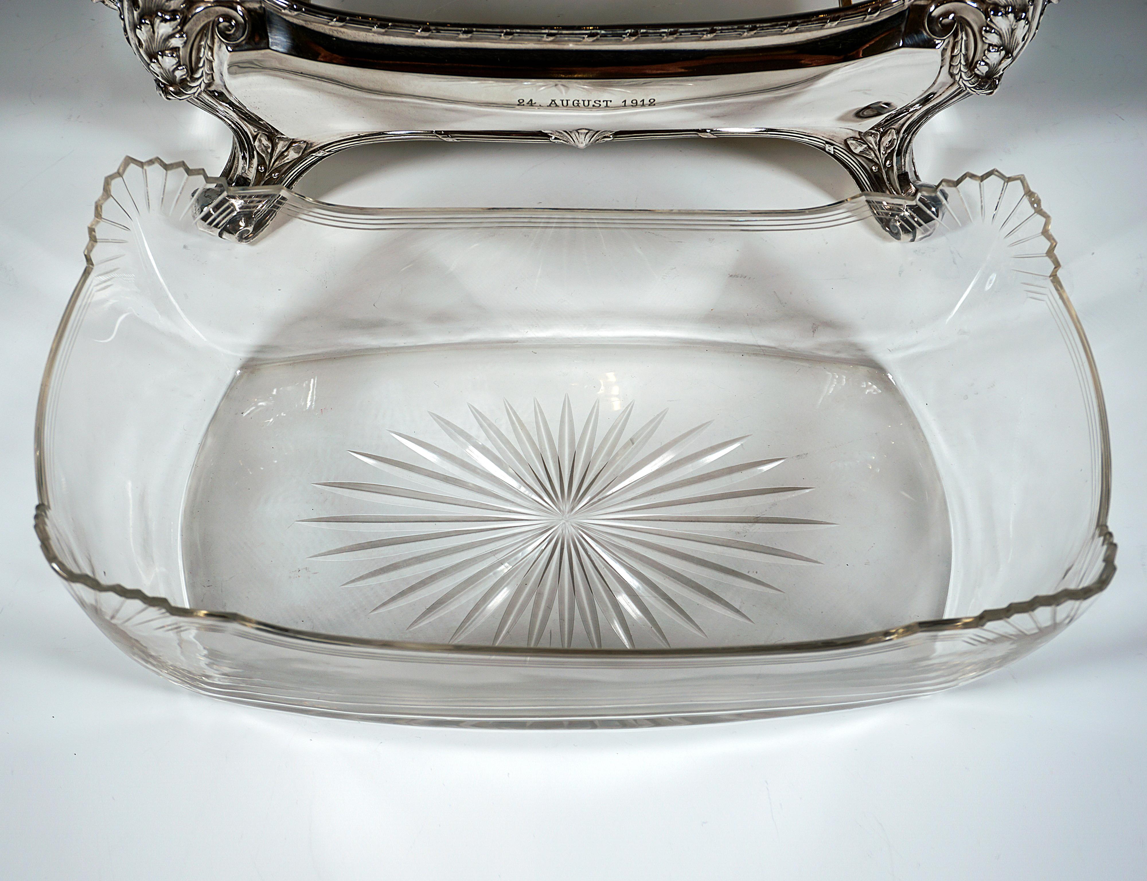 Début du 20ème siècle Jardinière en argent Art Nouveau avec couvercle en verre d'origine, Otto Wolter, Allemagne en vente