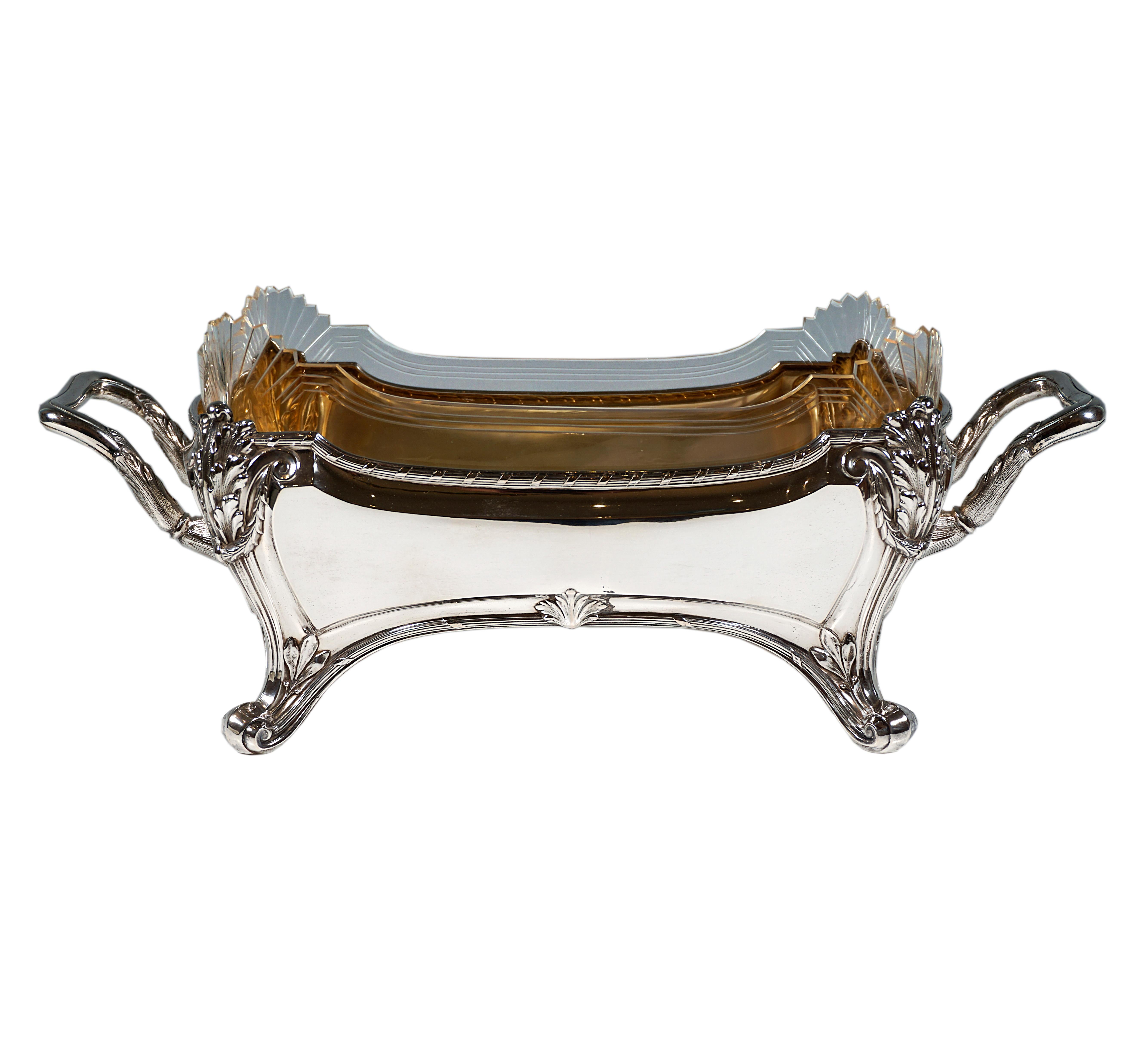 Art Nouveau Silver Jardinière With Original Glass Liner, Otto Wolter, Germany