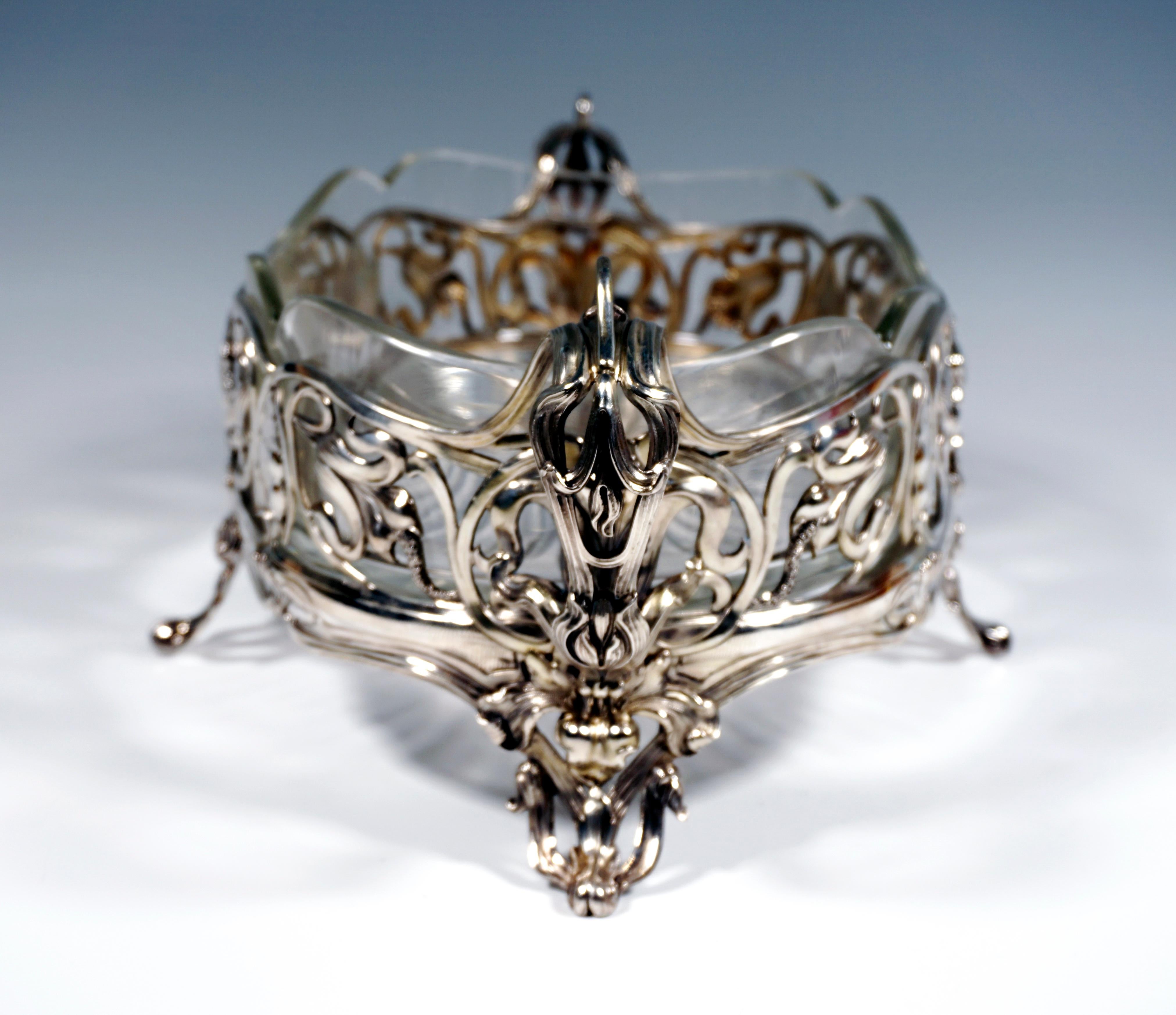 German Art Nouveau Silver Jardiniere with Original Glass Liner Viennese Master, ca 1900 For Sale