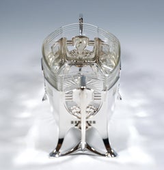 Jardinera Art Nouveau de plata con forro de cristal original, Wilhelm Binder, Alemania