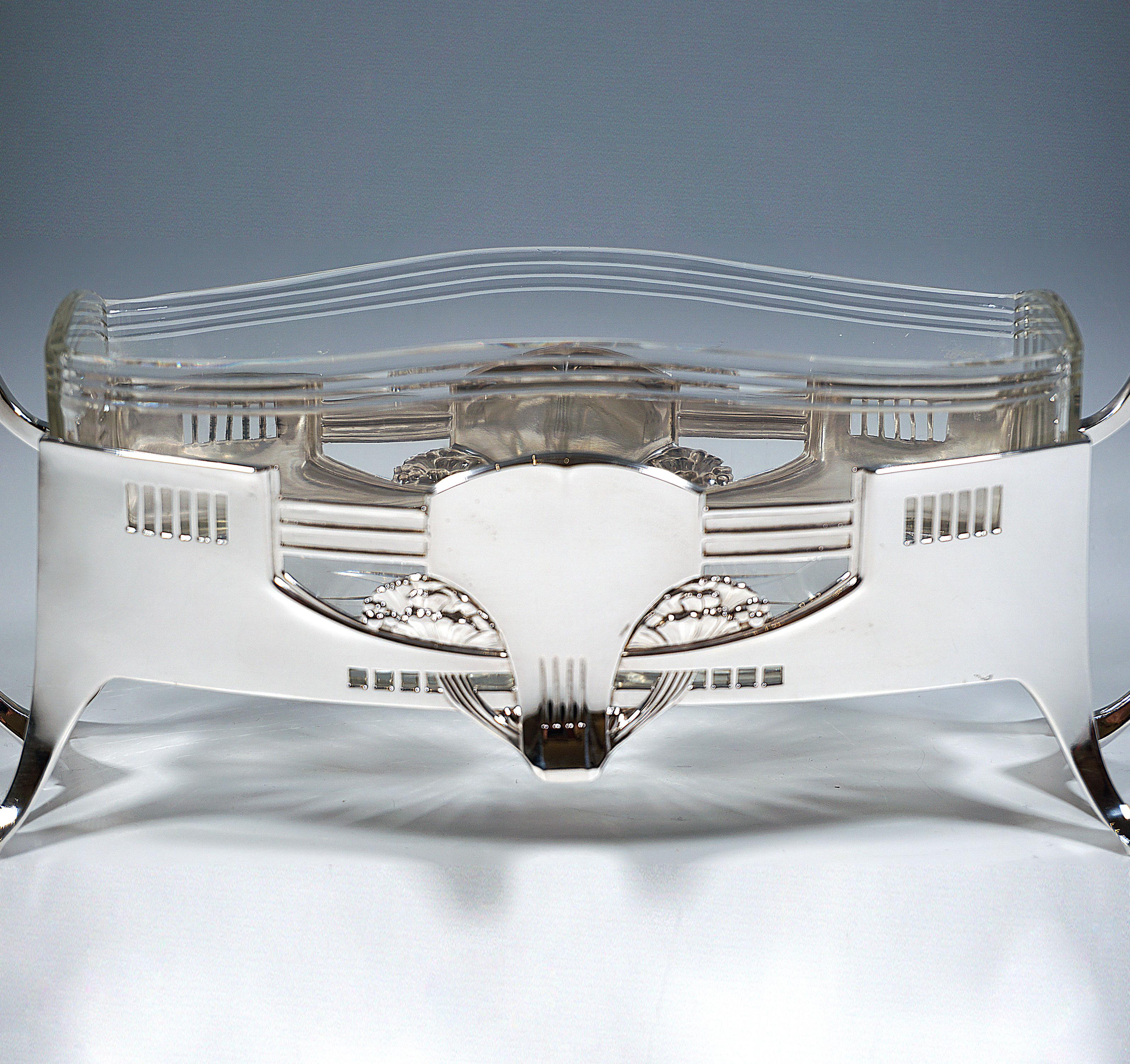 Faceted Art Nouveau Silver Jardinière With Original Glass Liner, Wilhelm Binder, Germany For Sale