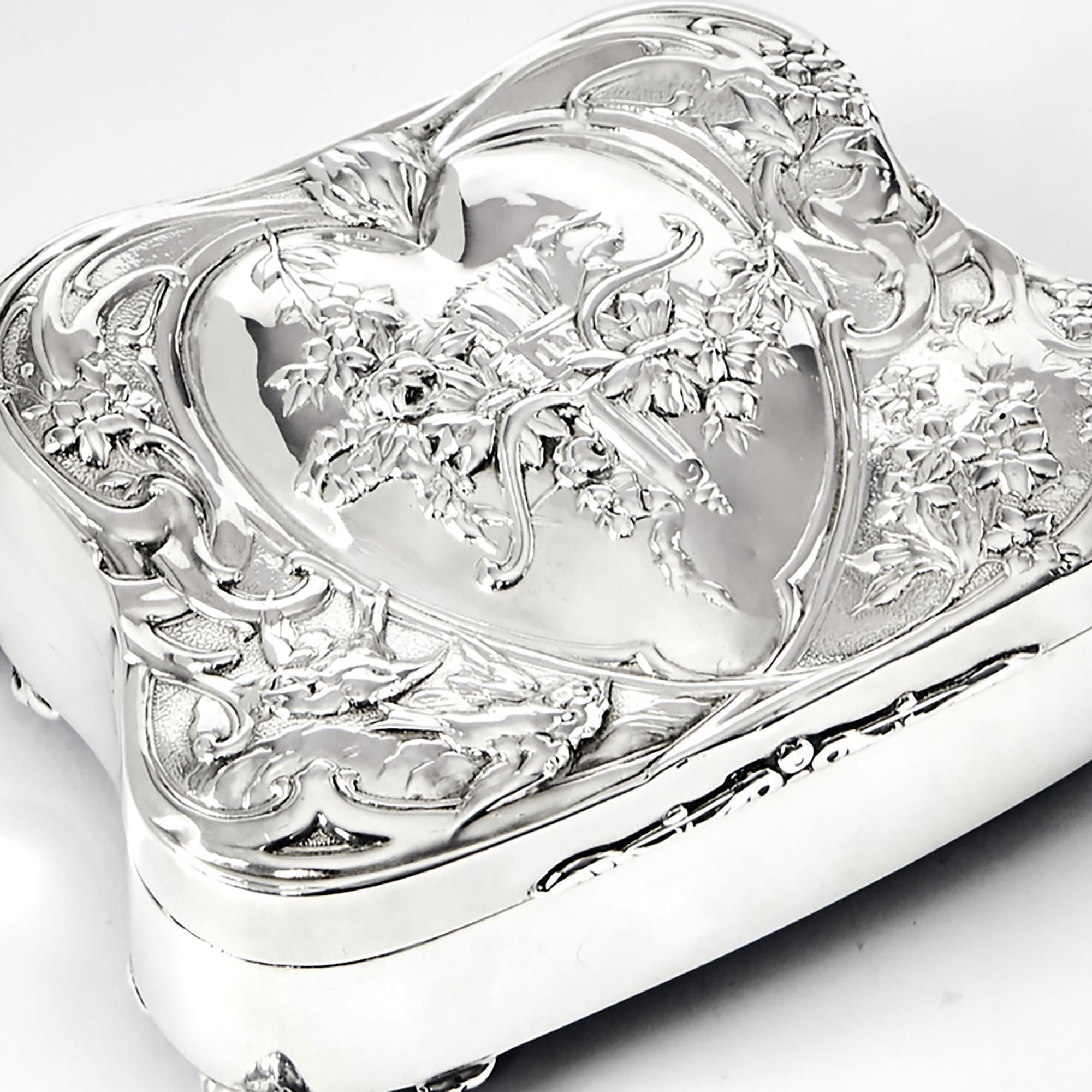 Sterling Silver Art Nouveau Silver Jewelry Box