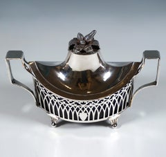 Art Nouveau Silver Lidded Bowl With Blue Glass Insert, J.Bannert, Vienna, c 1900