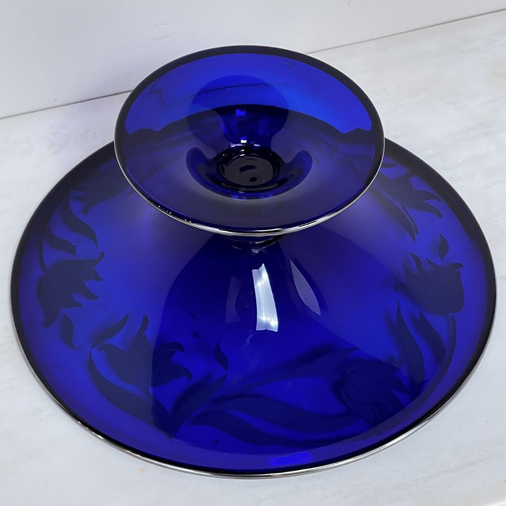 Dutch Art Nouveau Silver-Overlaid Cobalt Blue Glass Centerpiece For Sale