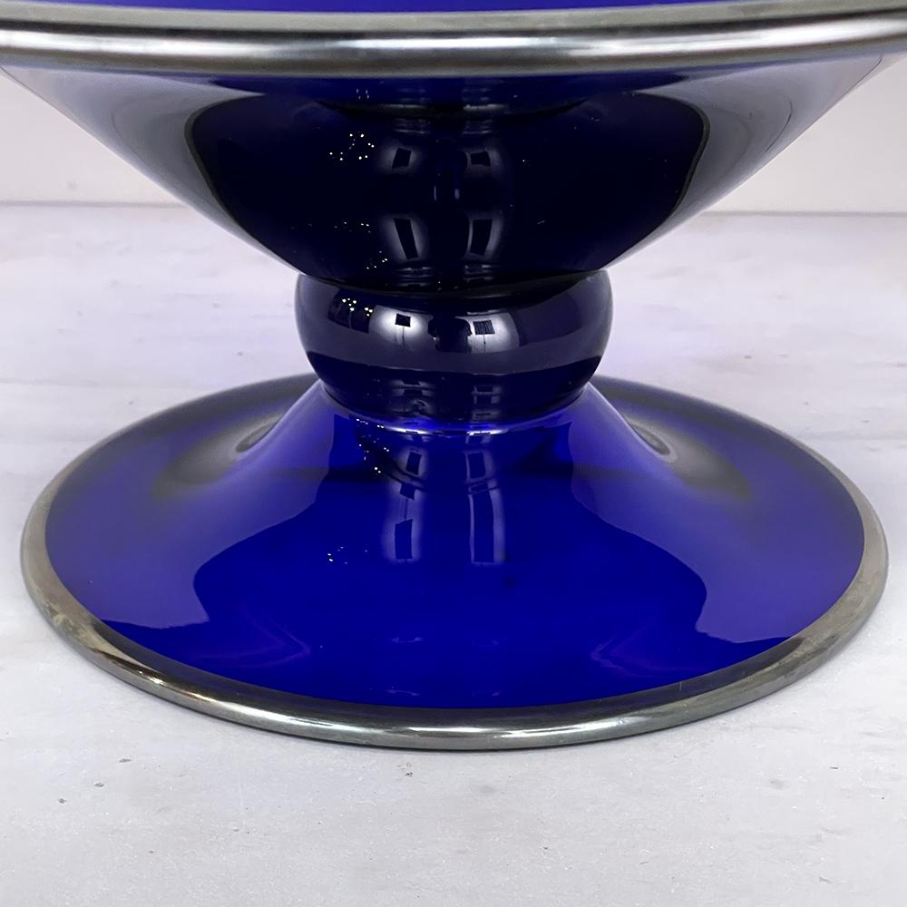 Hand-Crafted Art Nouveau Silver-Overlaid Cobalt Blue Glass Centerpiece For Sale