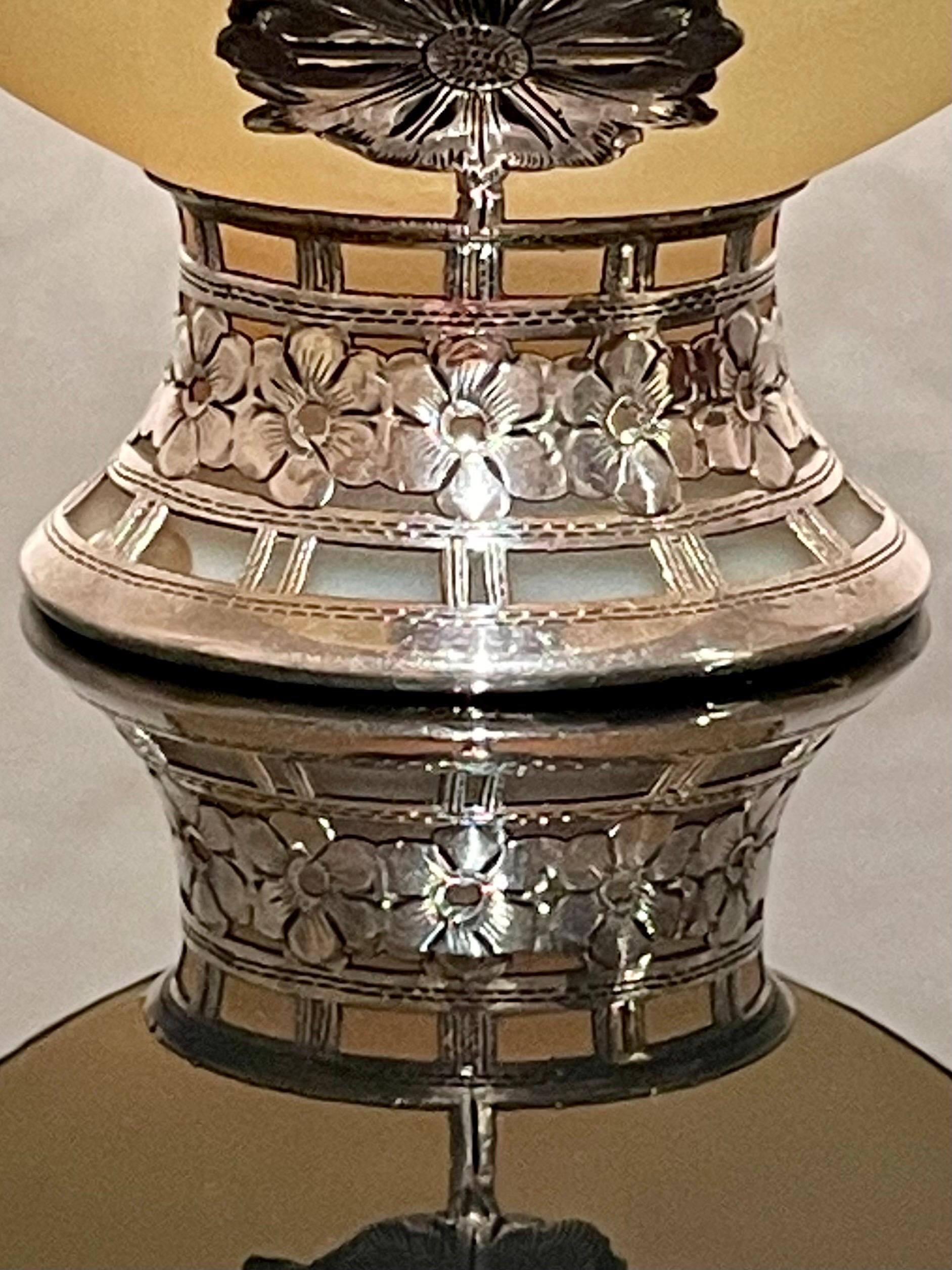 Art-Nouveau Silver Overlaid Vase 1900s in Loetz Style For Sale 3