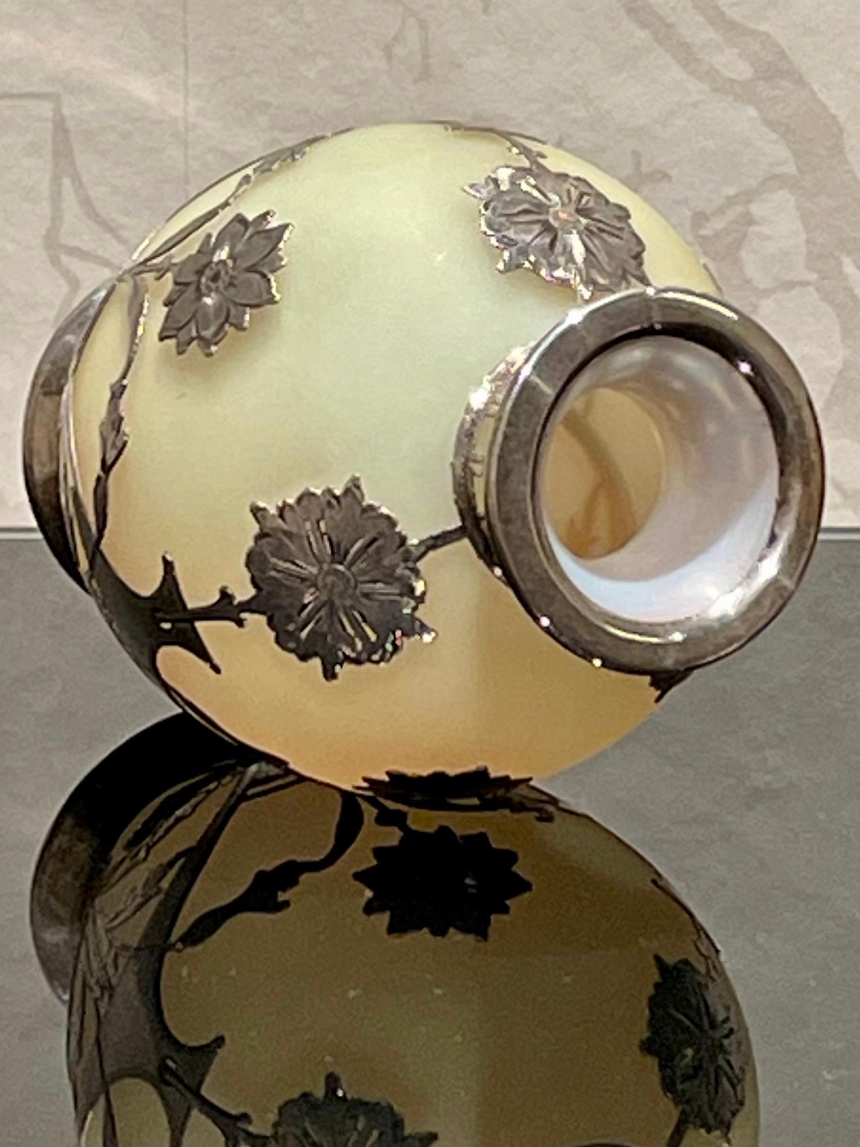 Art Nouveau Art-Nouveau Silver Overlaid Vase 1900s in Loetz Style For Sale